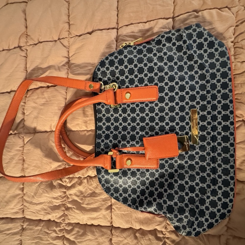 Ivanka Trump Navy and Coral Purse Handbag Tote Shoulder Bag